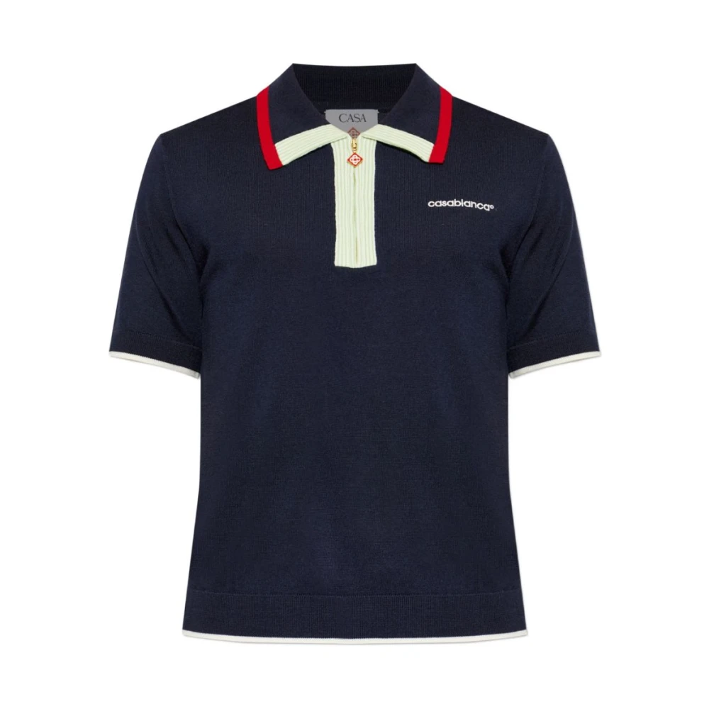 Casablanca Merino Short Sleeve Polo Shirt - Male - Polo Shirts - Blue - Xl - Tops
