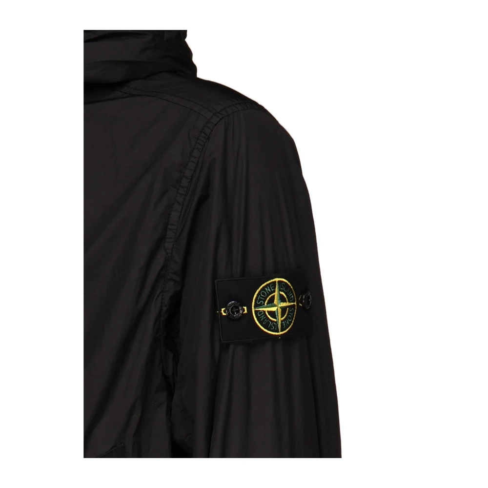 Stone Island Zwarte Nylonjas met Capuchon Black Heren