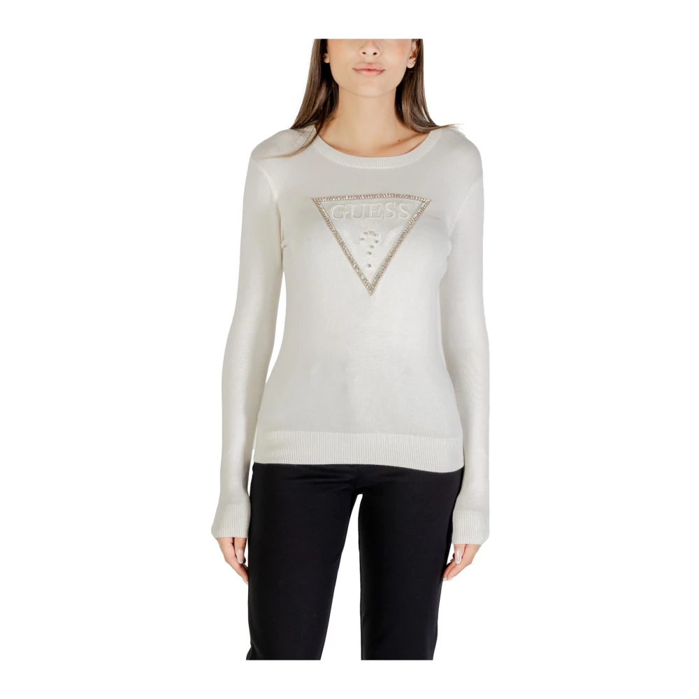 Guess Women's White Printed Knitwear For - Round-Neck Knitwear - Xl- Knitwear
