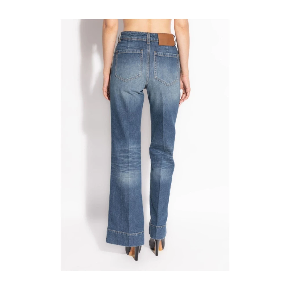 Victoria Beckham Blauwe Geborduurde Logo Jeans Blue Dames