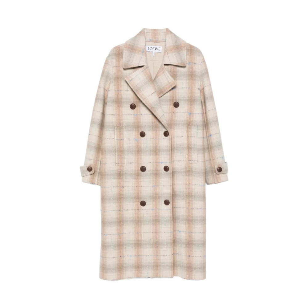 Loewe Women's Beige Wool Check Coat - Double-Breasted Coats - Xs - Coats