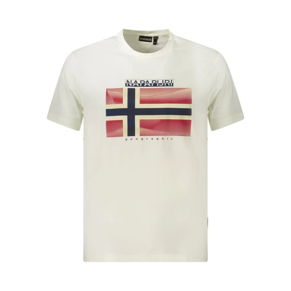 Napapijri Men's White T-Shirts,, Graphic Print Cotton Tee Medium