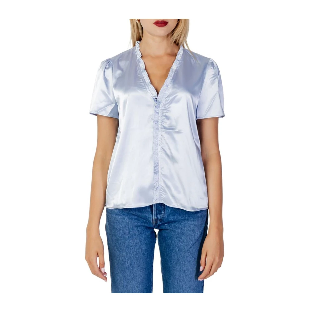 Vila Blauwe Korte Mouw Polyester Blouse Blue Dames