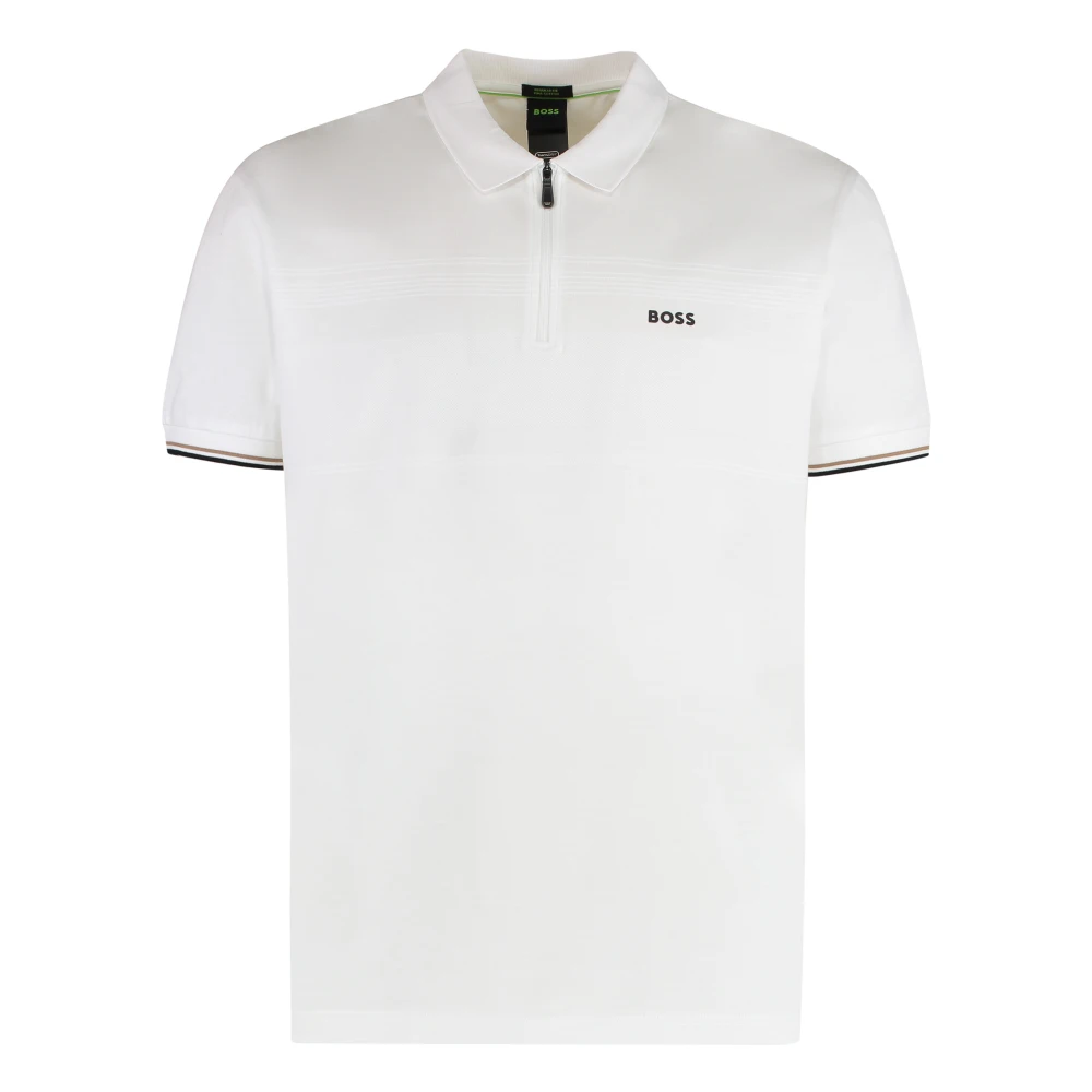 Hugo Men's White Ribbed Edges Cotton Polo Shirt