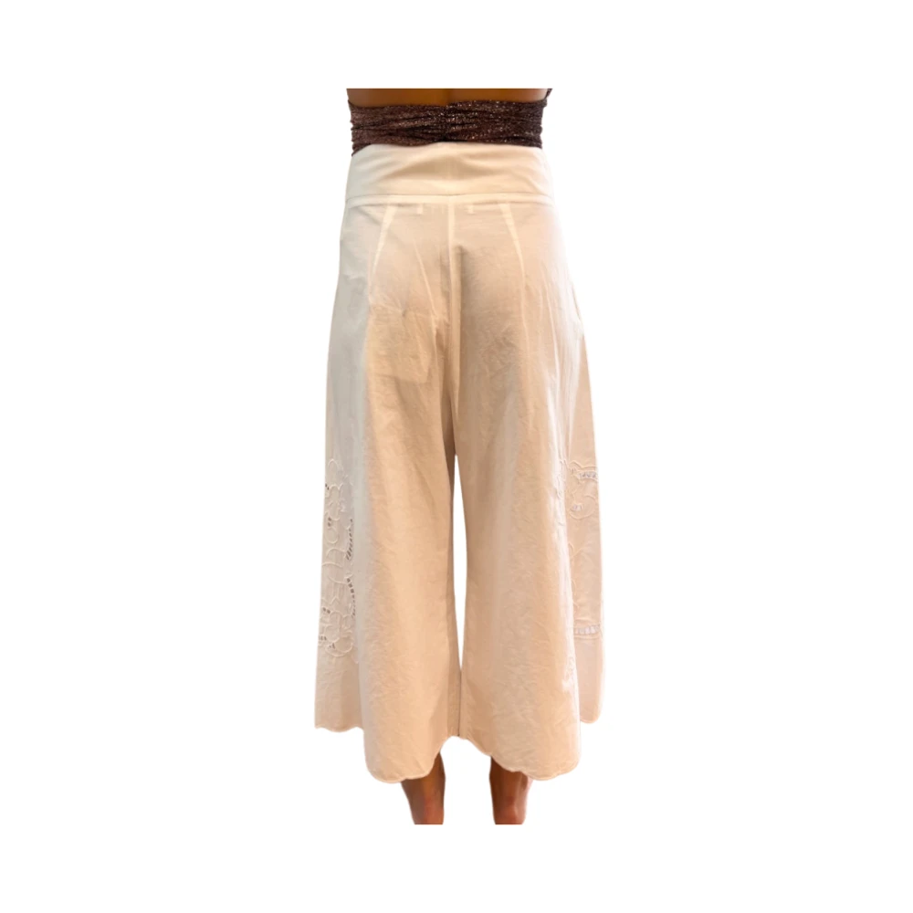 Phisique du Role Geborduurde katoenen broek wijde snit Beige Dames