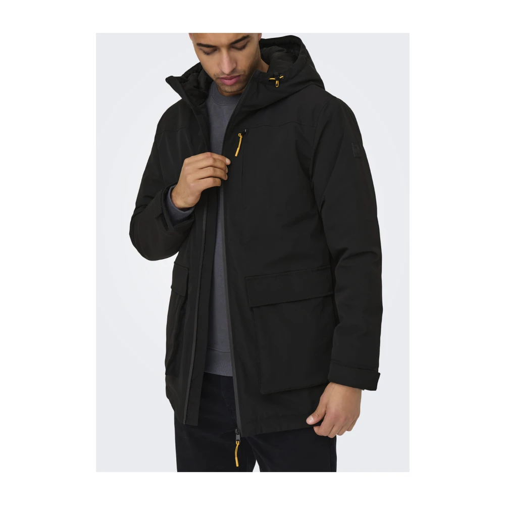 Only & Sons Zwarte Parka Athletische Jas Black Heren
