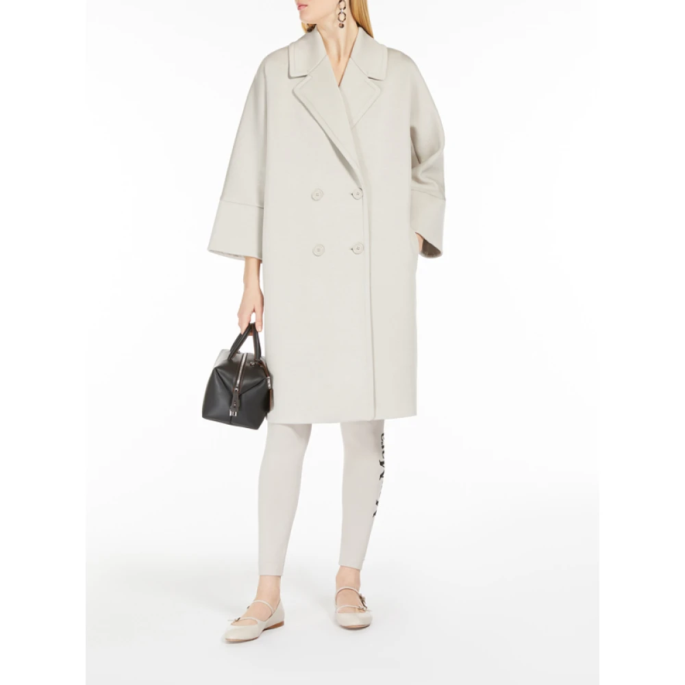 Max Mara Neopreen Gebreide Dubbele-Knoopjas Beige Dames