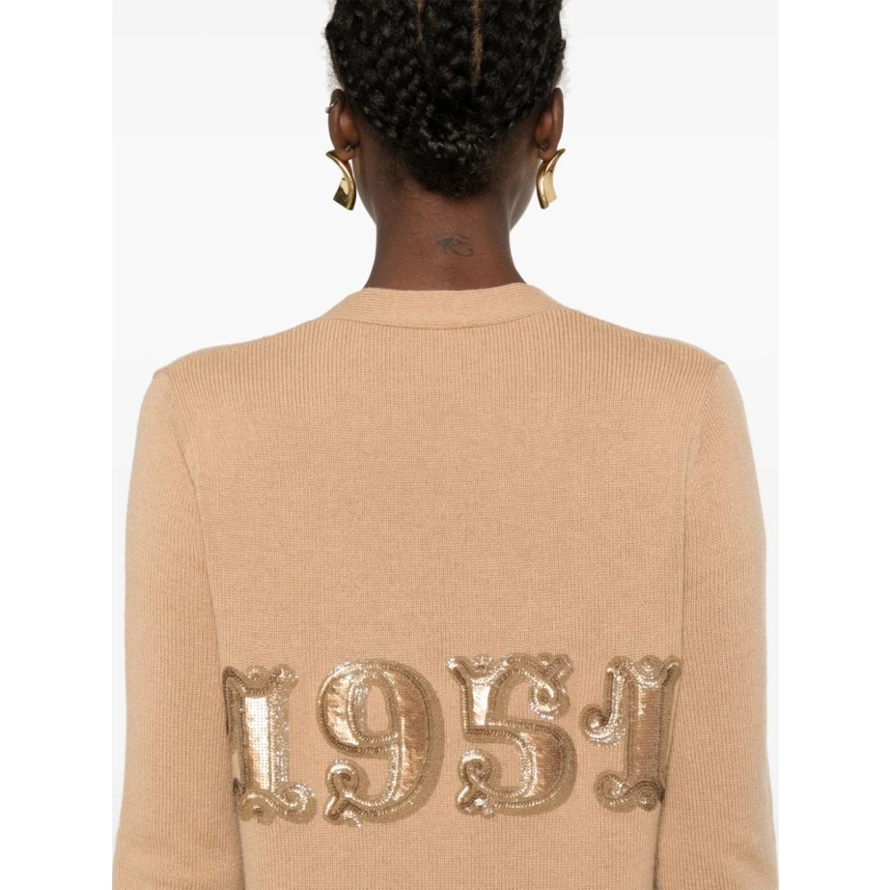 Max Mara Kameelwol-kasjmier trui met paillettenmotief Brown Dames