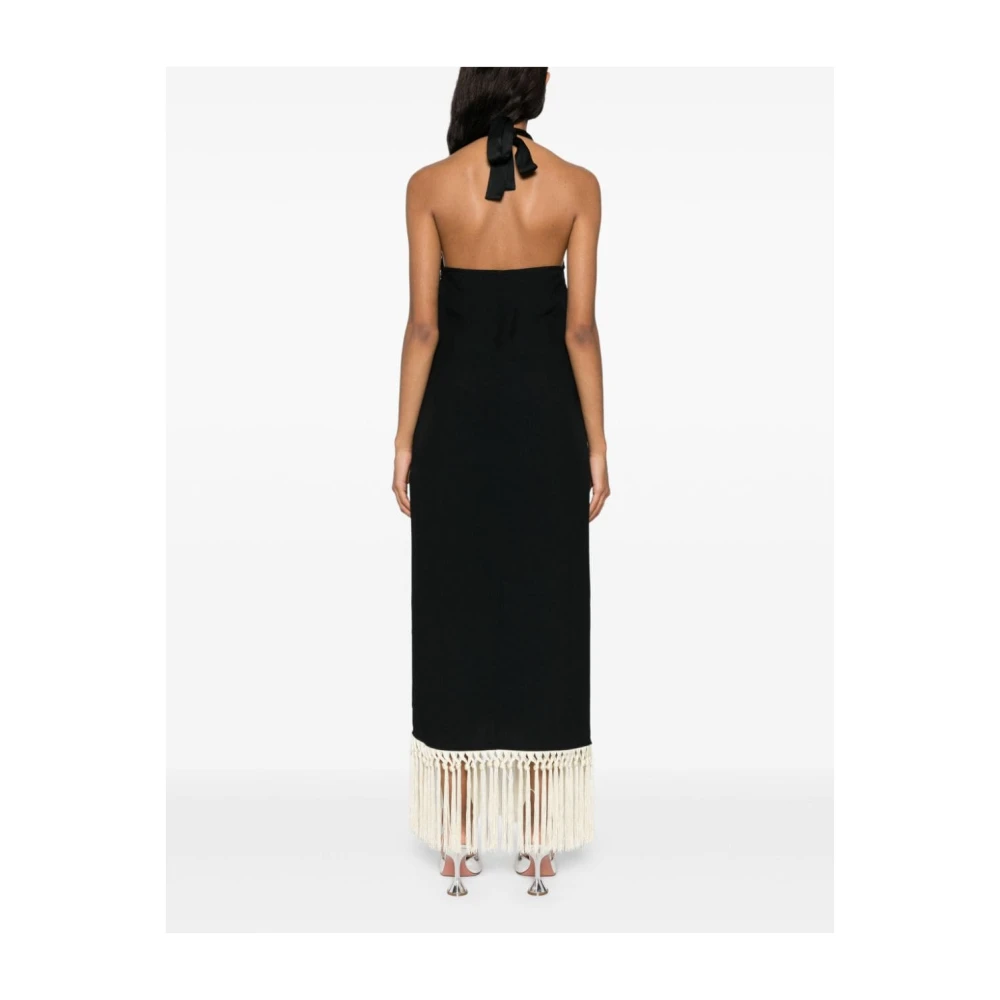 Taller Marmo Zwarte Halternek Jurk met Franjekant Black Dames