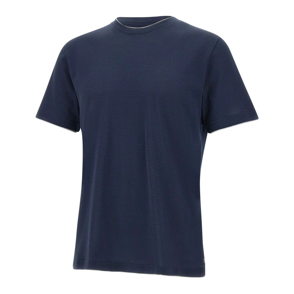 Eleventy Navy Blue Katoenen T-shirt met Contrasterende Profielen Blue Heren