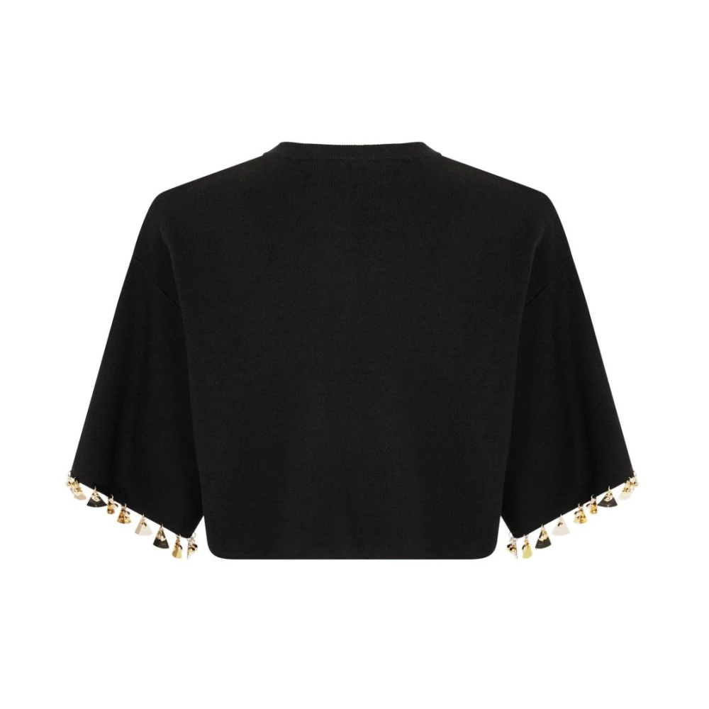 Paco Rabanne Zwarte Cropped T-shirt met Applicaties Black Dames