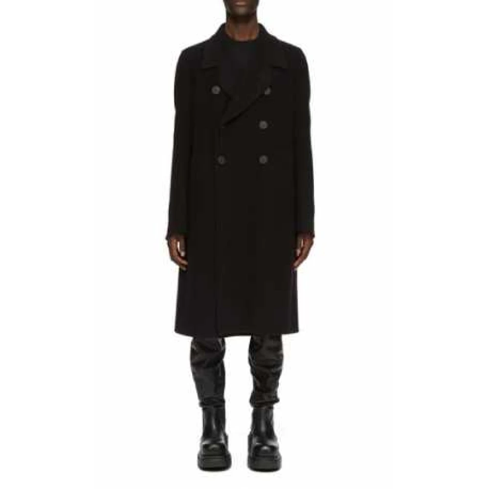 Rick Owens Zwarte Wol Officier Jas Dubbel-Breasted Black Heren