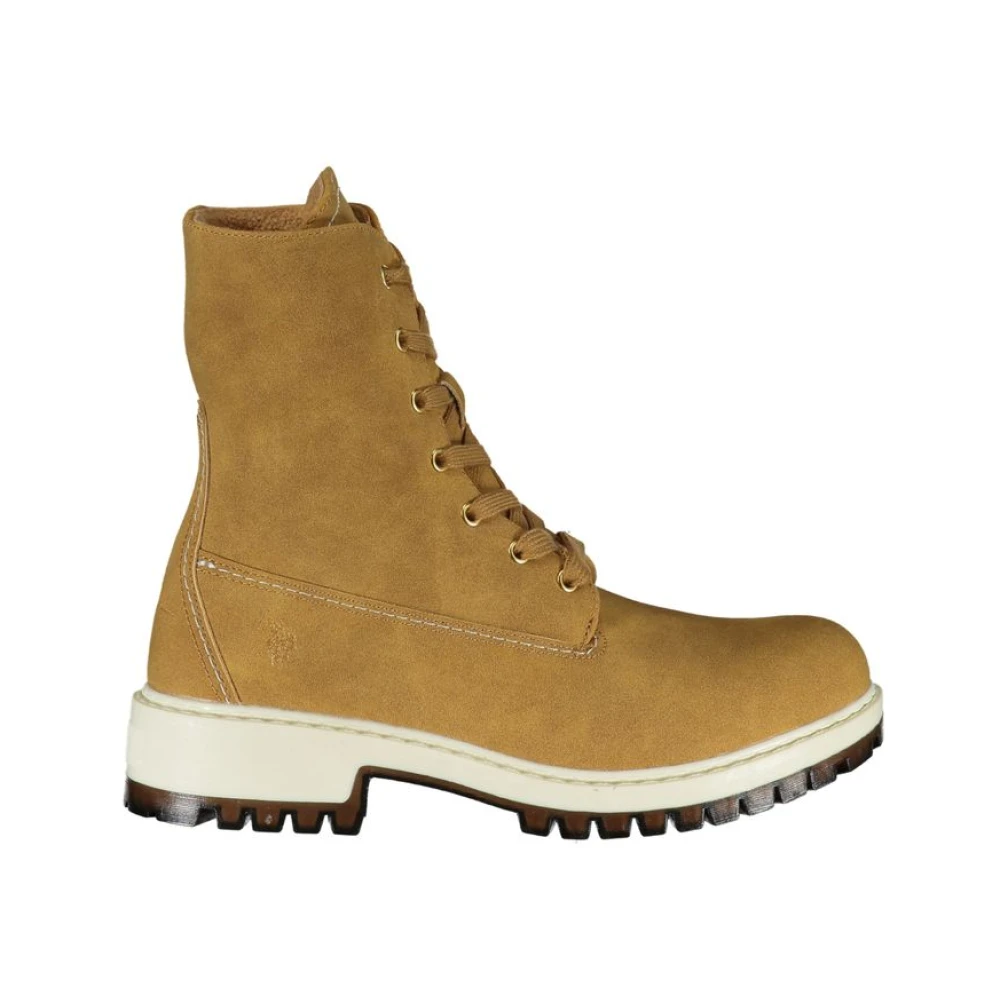 U.s. Polo Assn. Women's Brown Lace-Up Boots, 5 Uk, Chic Fleece-Lined Ankle Boots