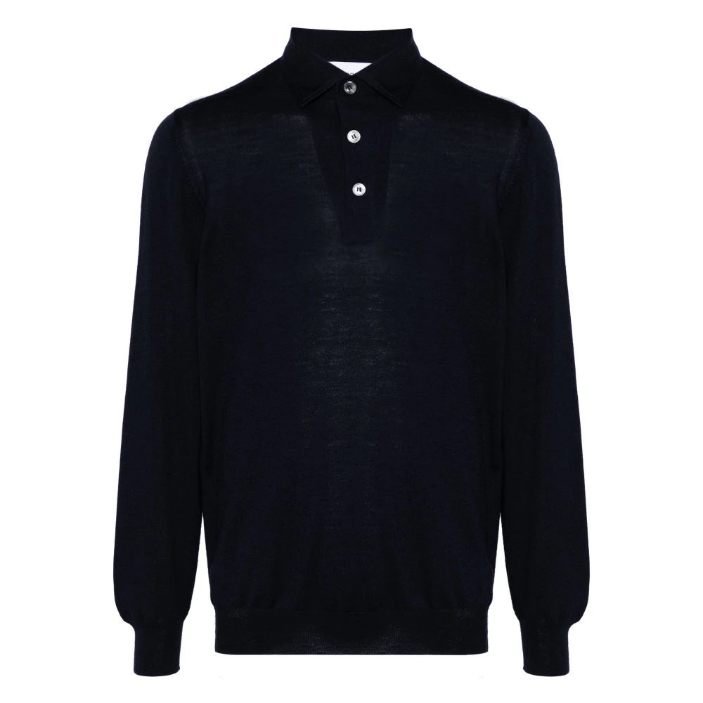 Lardini Ull Polo Skjorta med 3 Knappar Blue, Herr