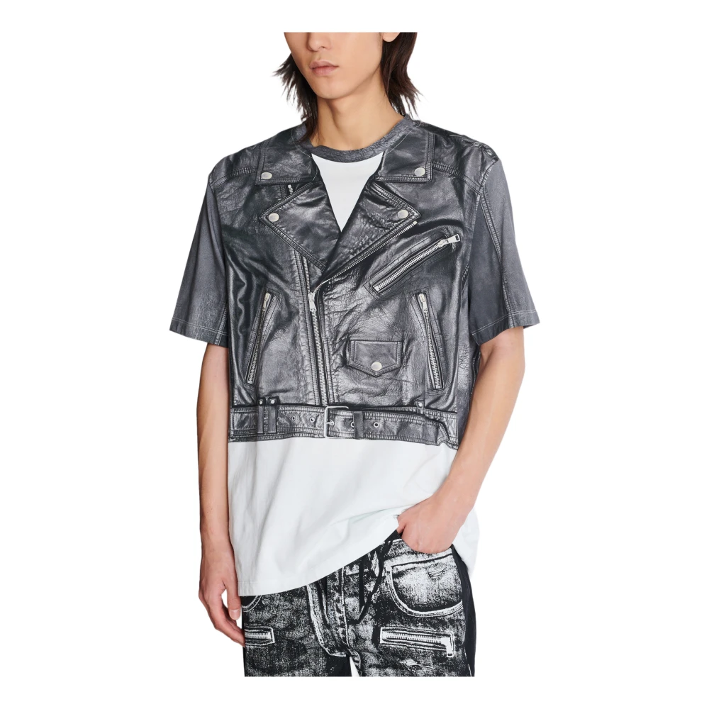 Balmain T-shirt met Biker Jacket Print Black Heren