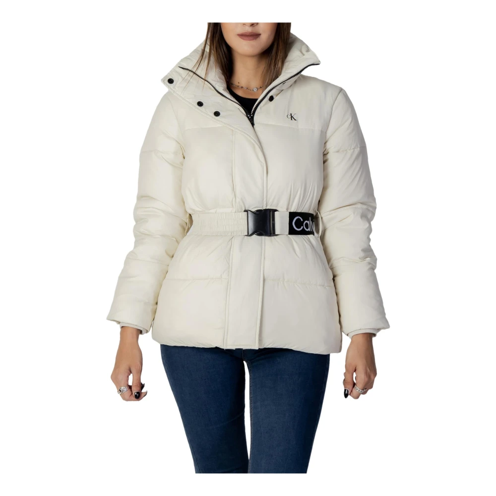 Calvin Klein Jeans Women's Beige Winter Jackets, L, Belted Jacket For