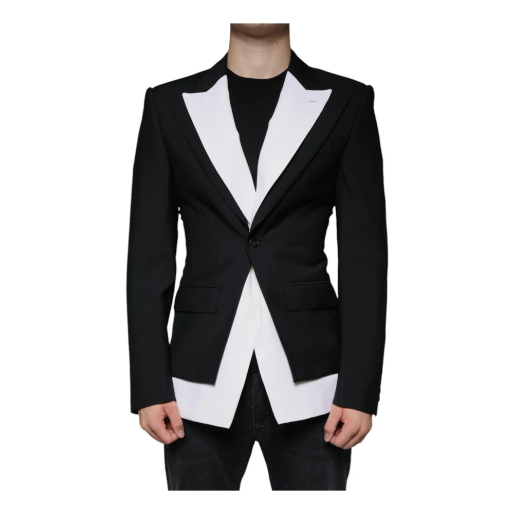 Dolce & Gabbana Black Blazers, Male, L, Slim Fit Wool Blazer