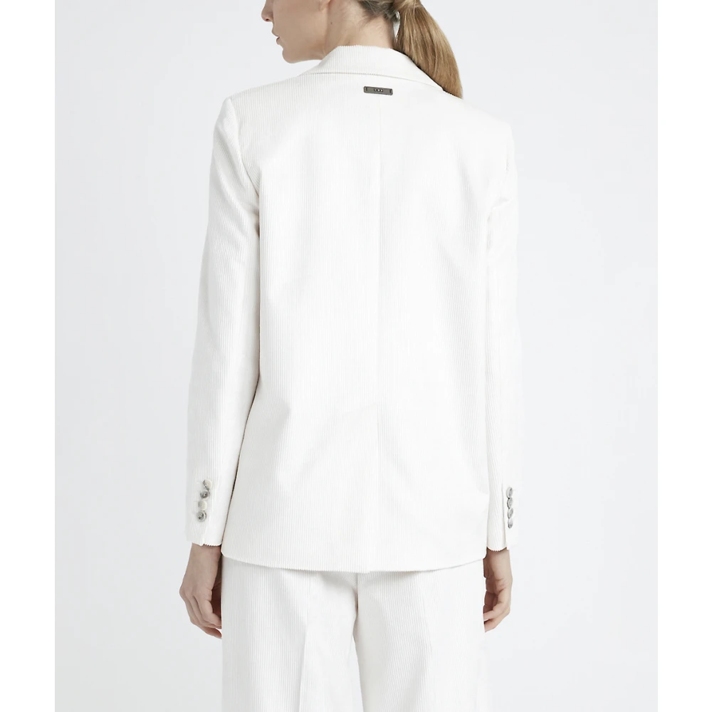 PESERICO Single-breasted dunne-rib katoen en viscose fluwelen blazer White Dames