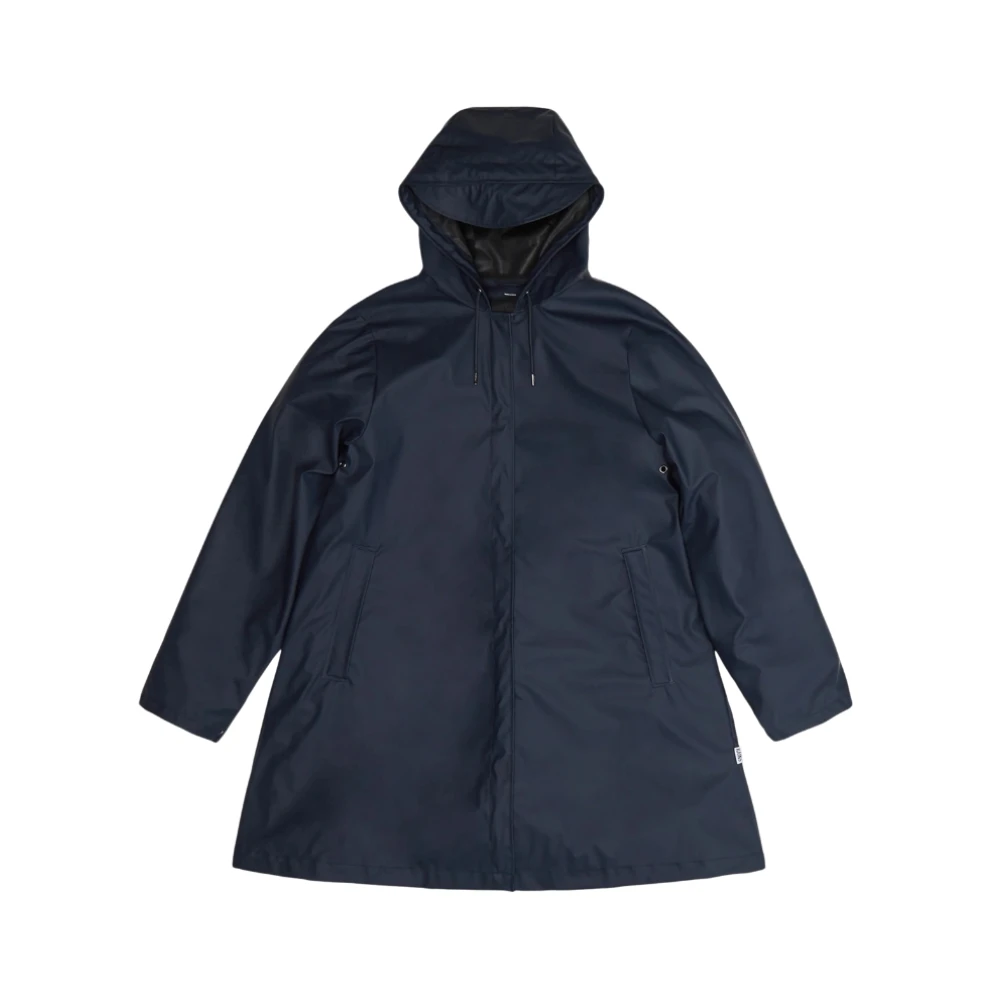 Rains Women's Blue Rain Jackets,, Navy A-Line Waterproof Jacket With Hood Medium