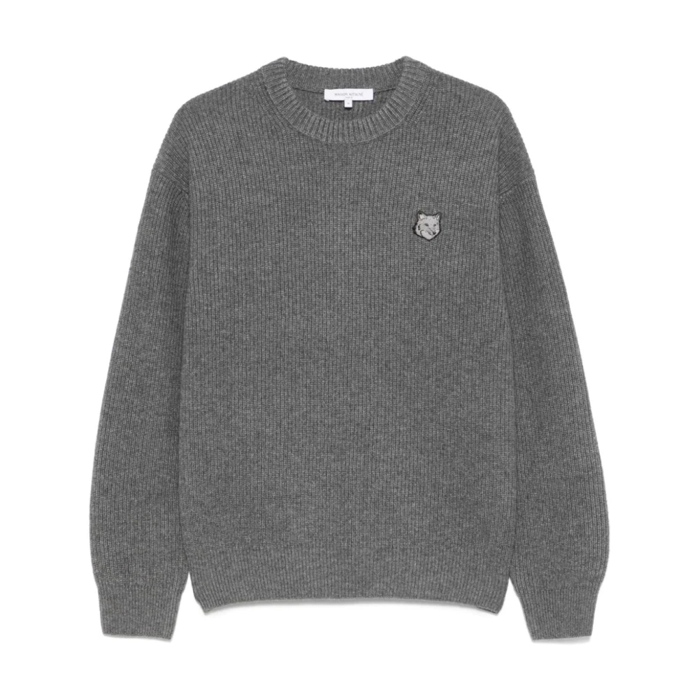 Maison Kitsuné Gedurfd Fox Head Patch Sweater Gray Heren