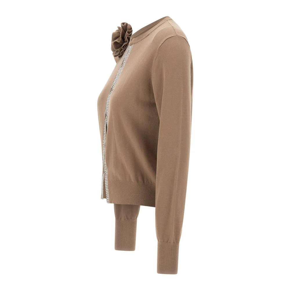 Kaos Koffiebruine Vest met Bloemdetail Brown Dames