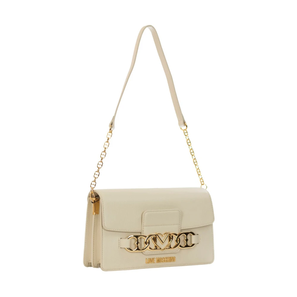Moschino Ivoor Schoudertas met Gouden Details Beige Dames
