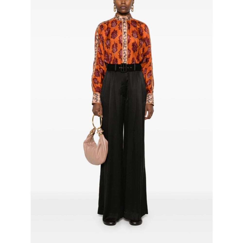 Zimmermann Satijnen Afwerking Ikat Print Lange Mouw Shirt Orange Dames