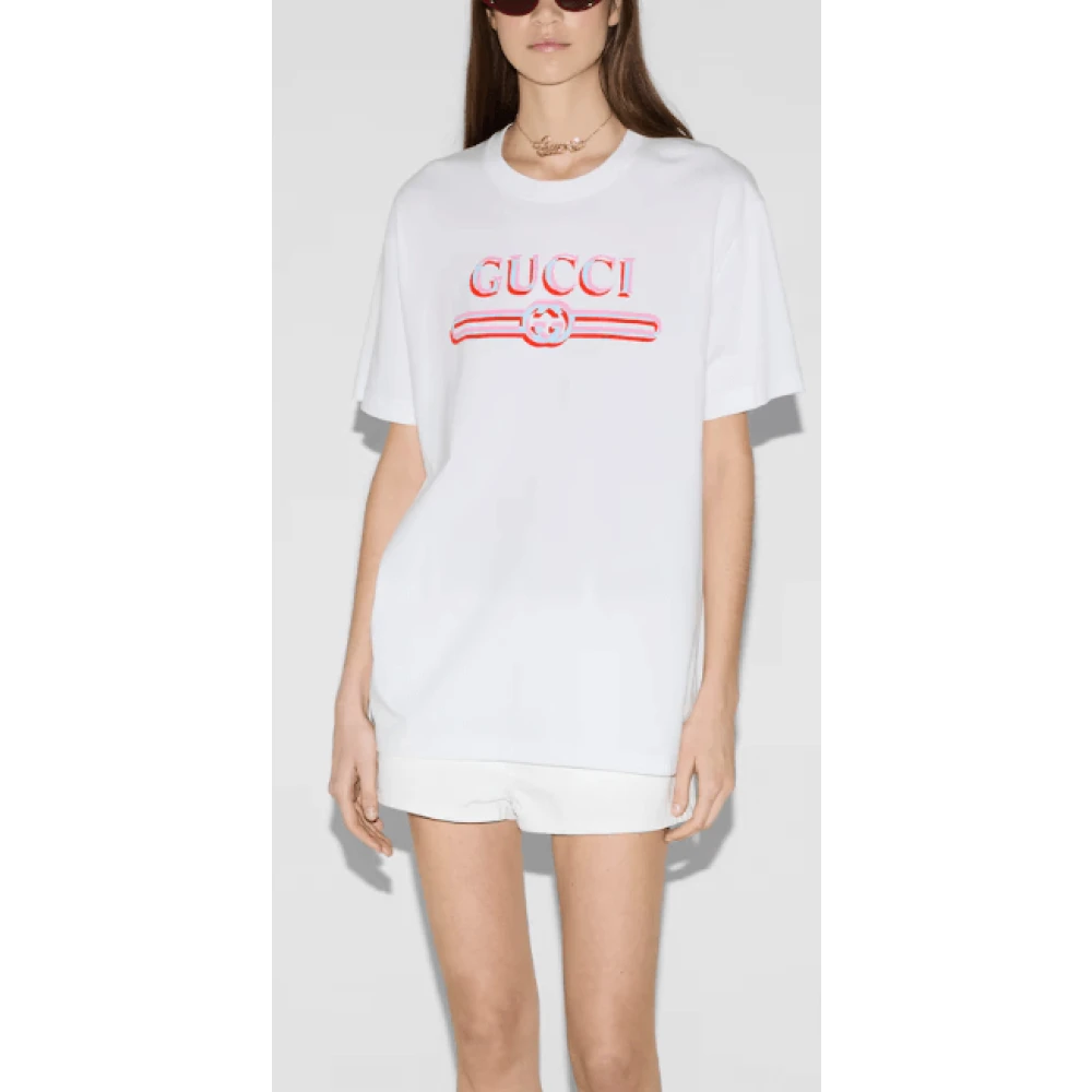 Gucci Witte Katoenen Crew Neck T-shirt White Dames