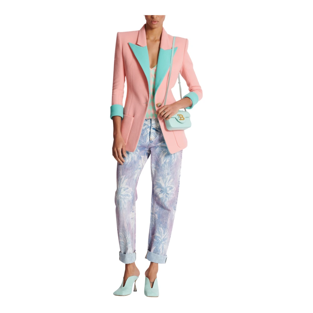 Balmain 1-knoop dubbele crêpe tweekleurige jas Multicolor Dames