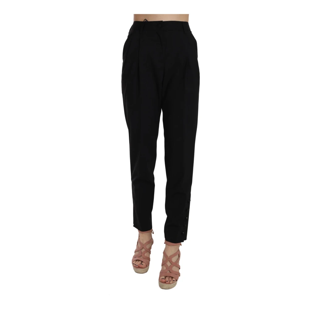 Dolce & Gabbana Women's Black Pleated Tapered Trouser Pants