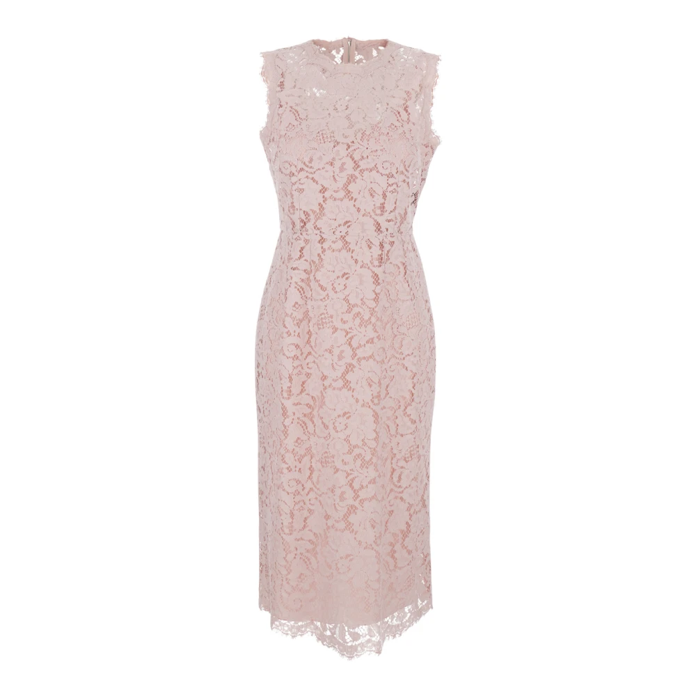 Dolce & Gabbana Women's Pink Party Dresses, S, Crew-Neck Lace Dress