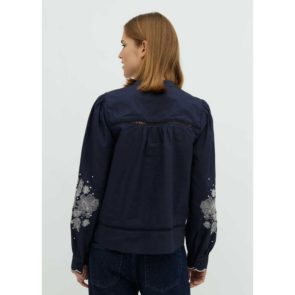 MbyM Blauwe Bloemenborduurblouse Pauline Blue Dames