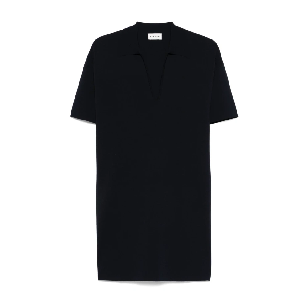 P.a.r.o.s.h. Blauwe V-hals Korte Mouw Jurk Blue Dames