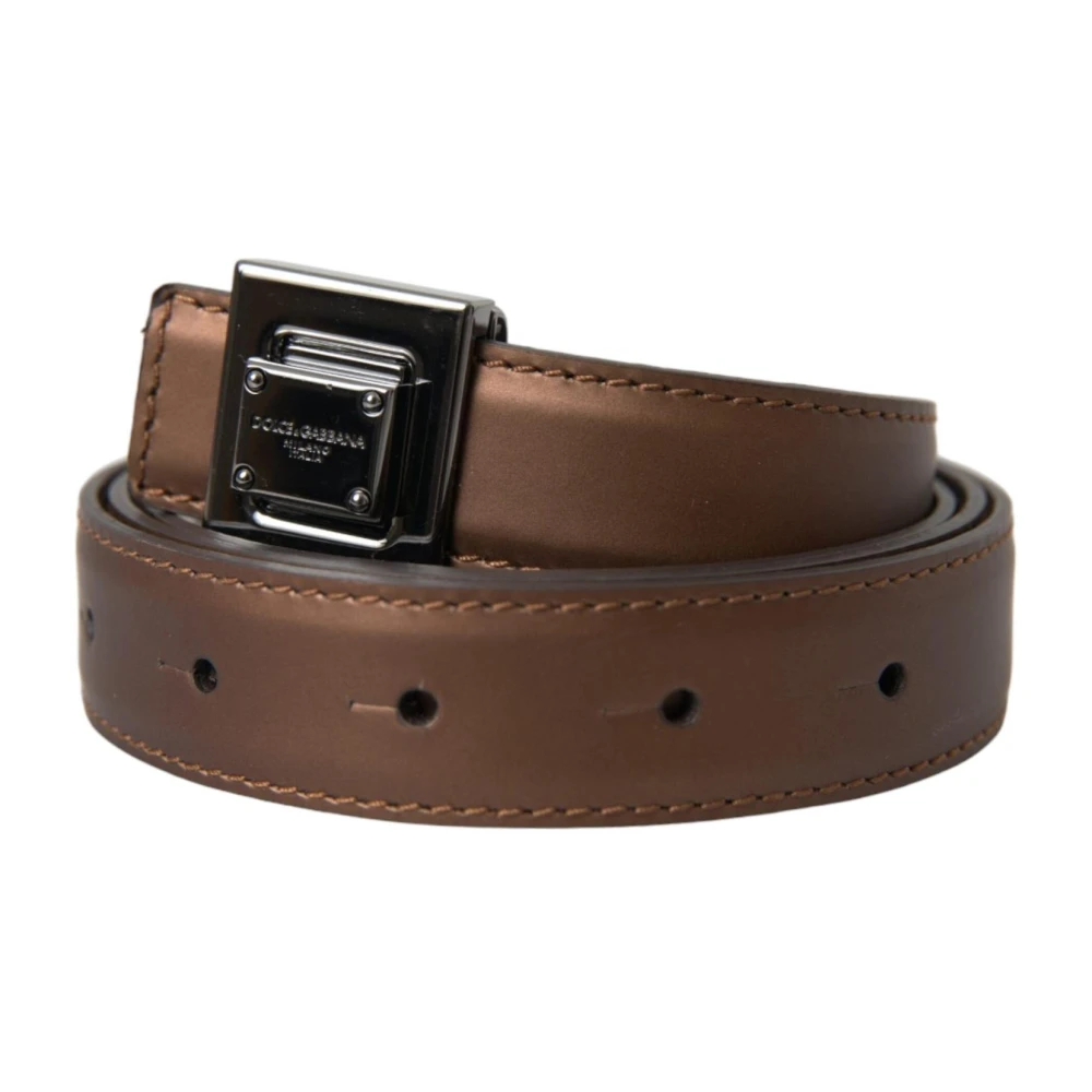 Dolce & Gabbana Bronzen Leren Vierkante Metalen Riem Brown Dames