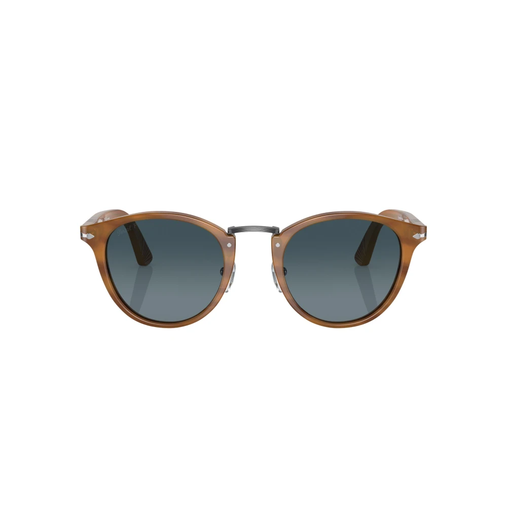 Persol Unisex Brown Round Striped Blue Polarized Sunglasses - Image 7