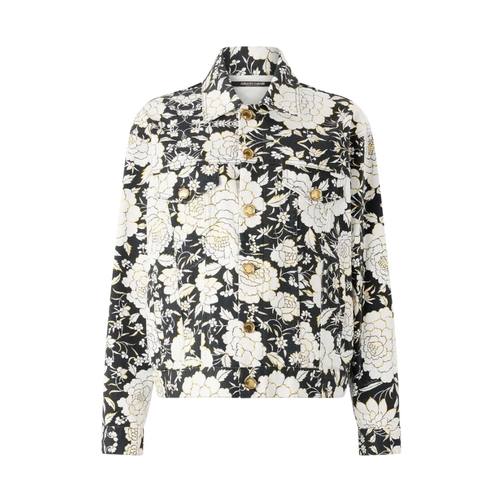 Roberto Cavalli Black Denim Jackets, Female, Xs, Floral Denim Jacket