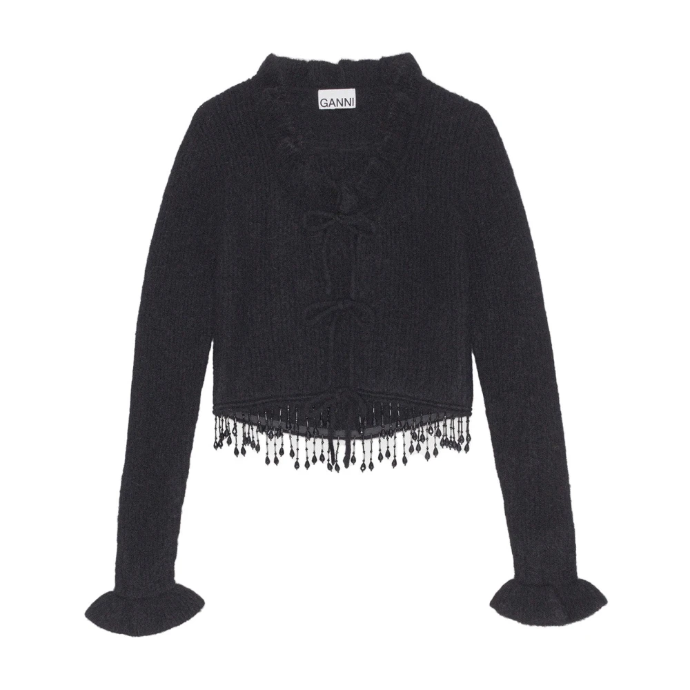 Ganni Pärldekorerad Alpacka Cardigan Black, Dam