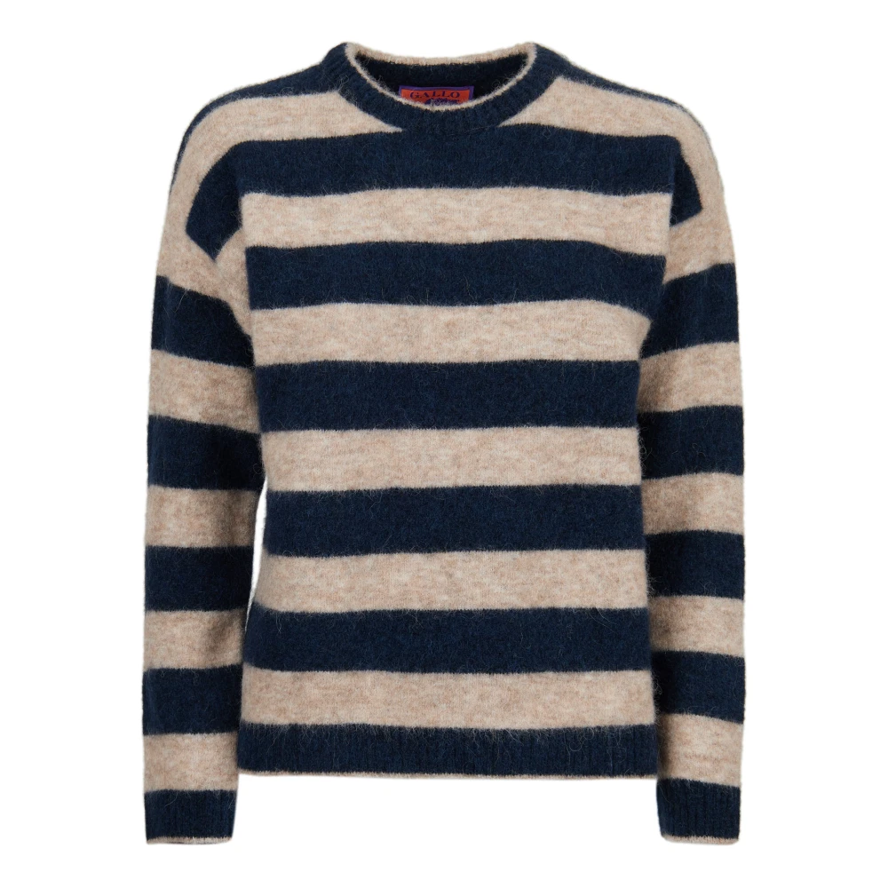 Gallo Blauwe Alpaca Wol Crew-Neck Sweater Multicolor Dames