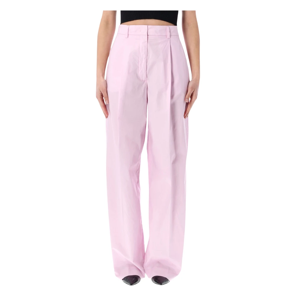 Thelatest Women's Pink Wide Trousers, Xs, Axel Poplin Trousers