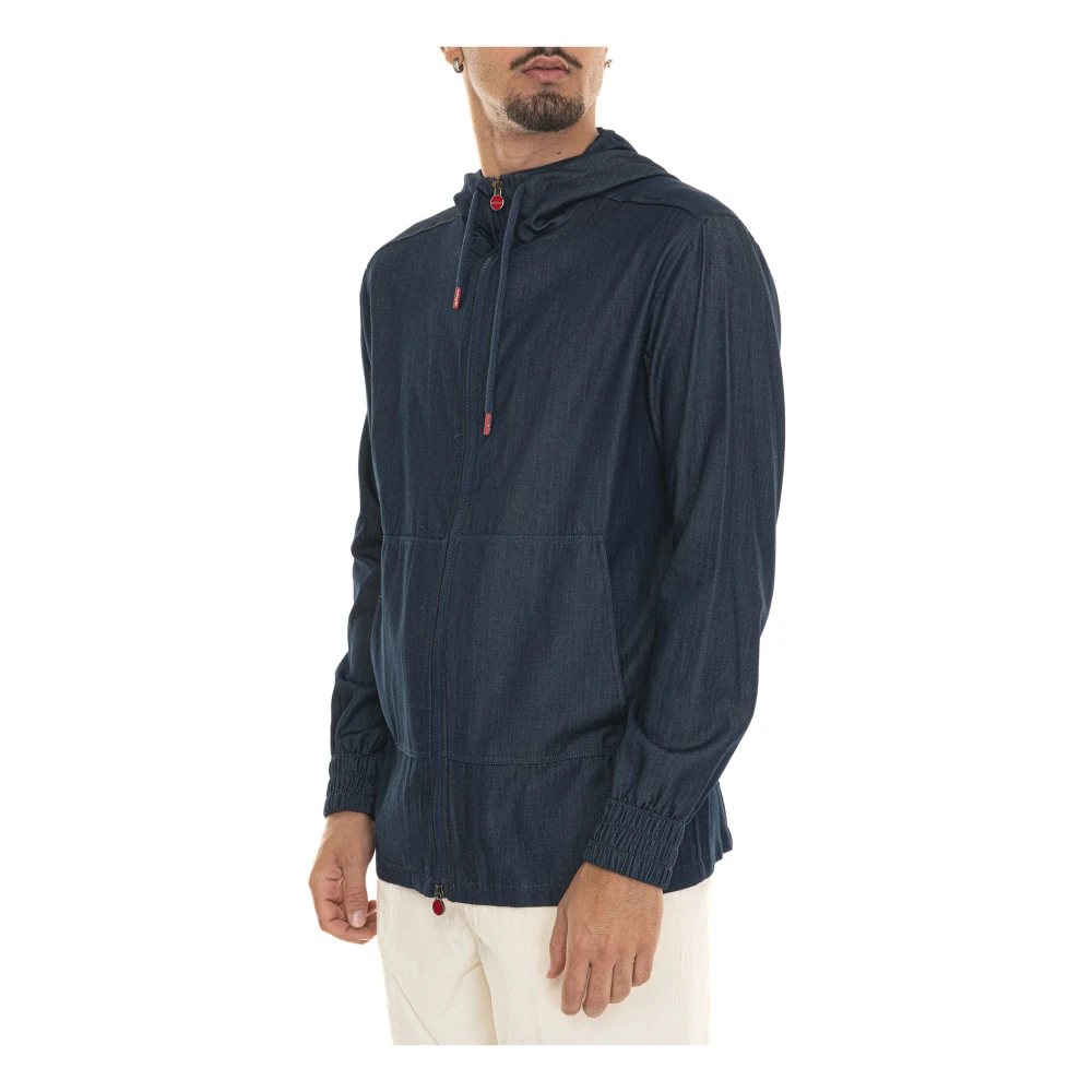 Kiton Katoenen Hoodie met Rits Blue Heren