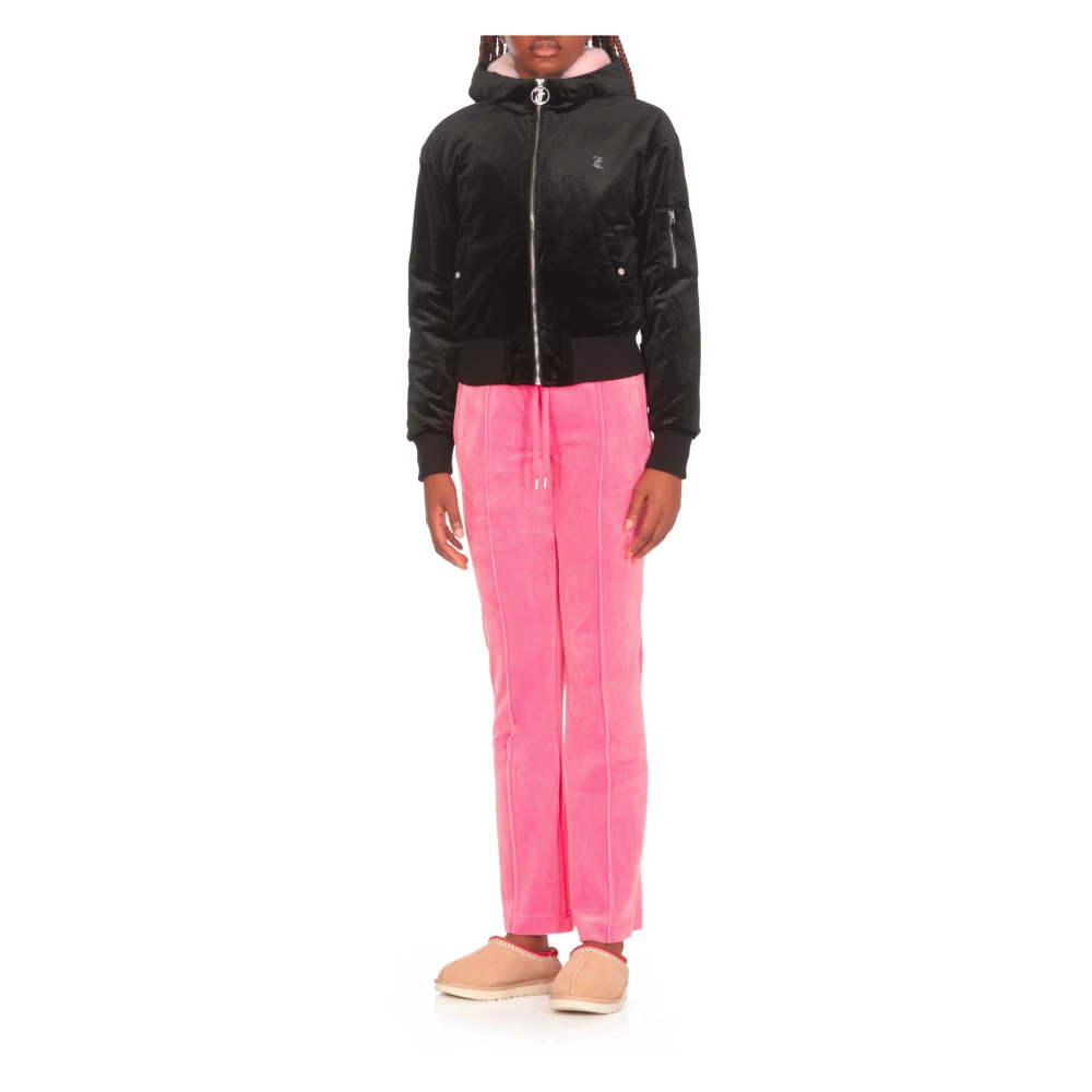 Juicy Couture Zwarte Bomberjack met Bont Capuchon Black Dames