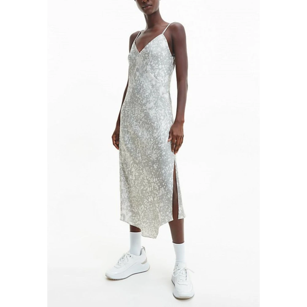 Calvin Klein Marmer Print Slip Jurk Gray Dames