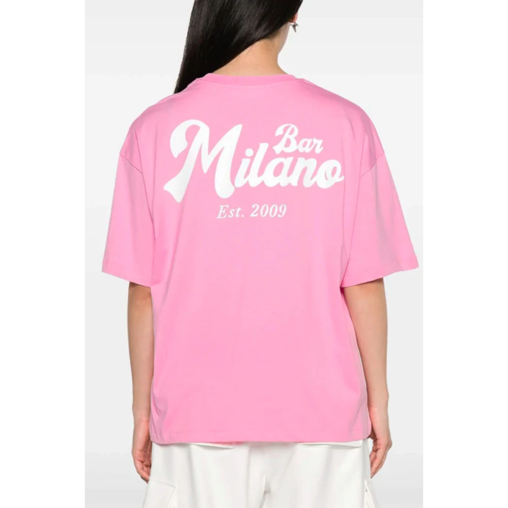 Msgm Roze Katoenen T-shirt met Logo Print Pink Dames