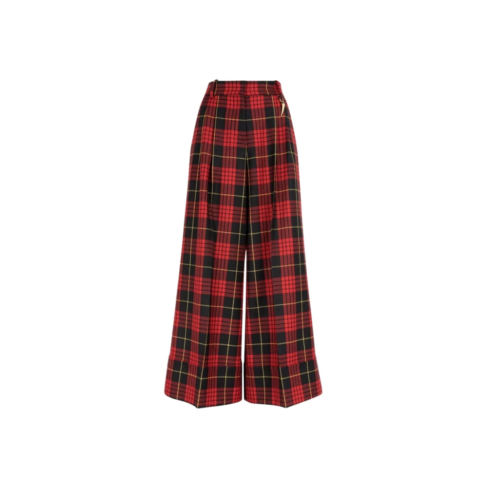 Roberto Cavalli Tartan Wide-Leg Wool Trousers Red Dames