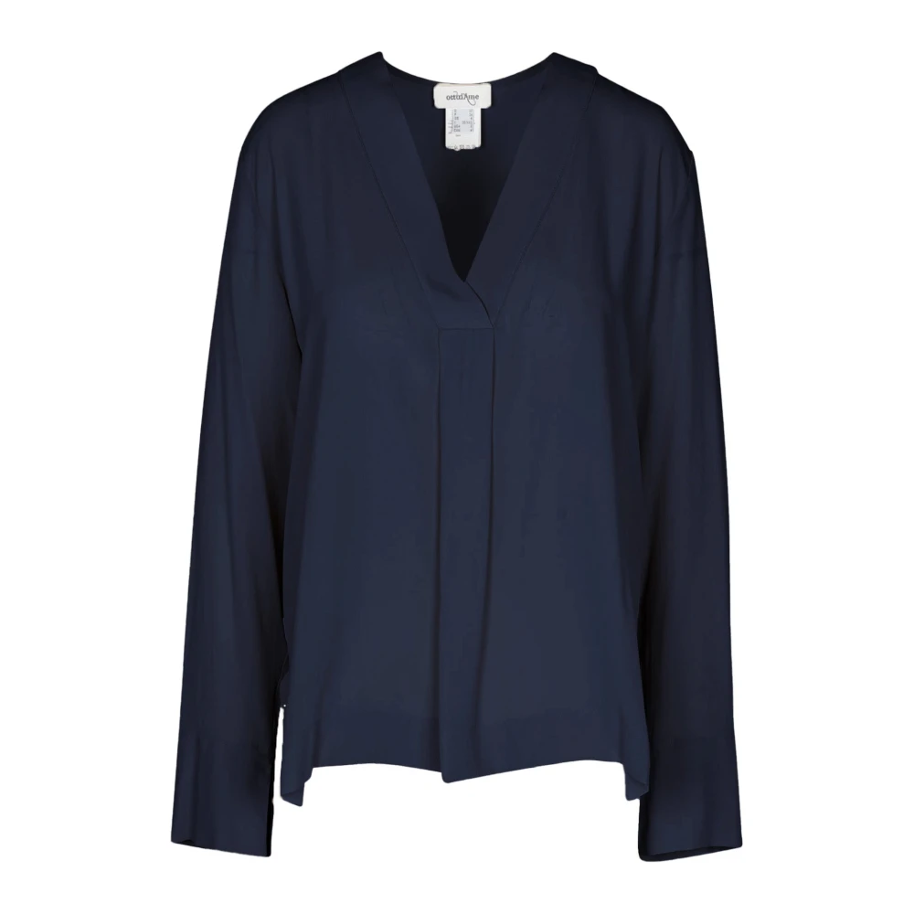 Ottod'Ame Crepe V-hals Blouse met Slouched Schouders Blue Dames