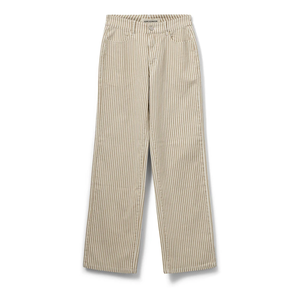 Sofie Schnoor Beige Wide Trousers, Female, Xs, Striped Camel Wide Leg Jeans