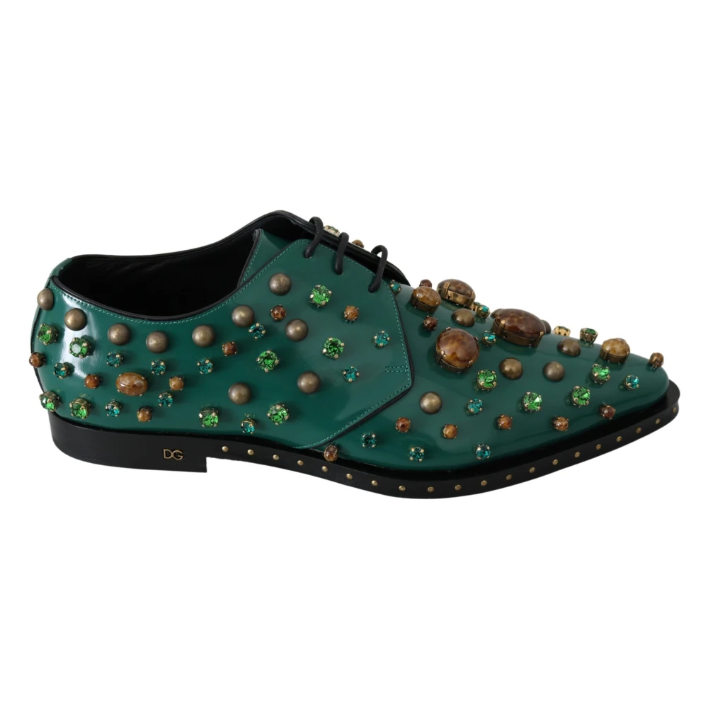 Dolce & Gabbana Green Leather Crystal Dress Broque Shoes - EU41/US10.5 - Image 2