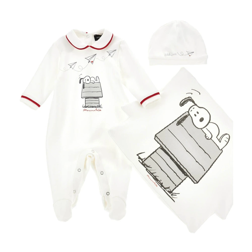 Monnalisa Boys White Three-Piece Snoopy Set - Kids Sets - 1 M - Kids