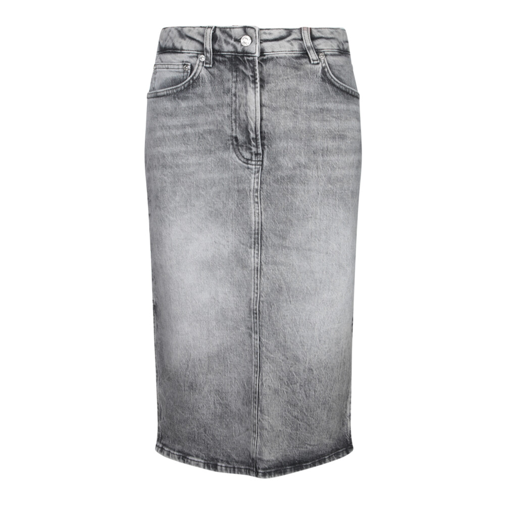 【Anyone more】Fukuro gray washed denim skirt Women's Denim midi skirt with slit | Grey | Diesel