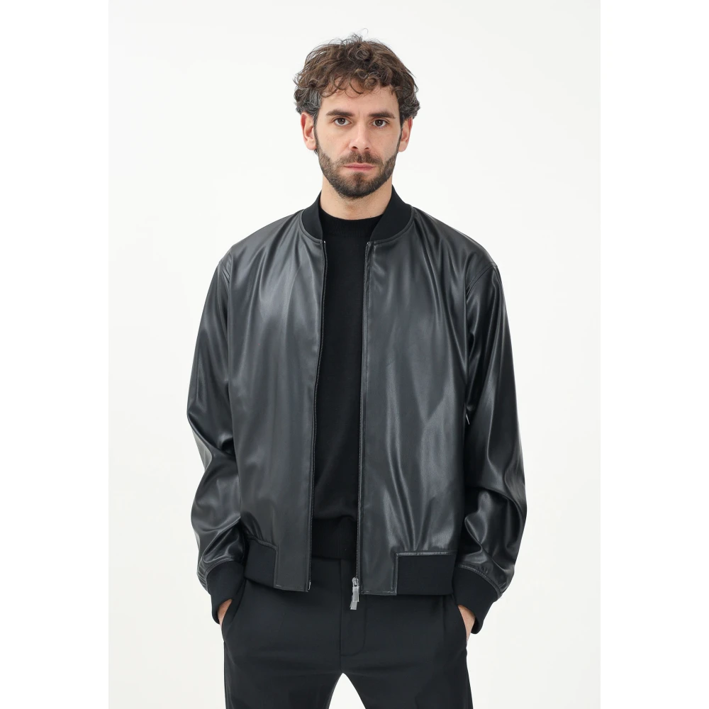 Armani Exchange Zwarte leren bomberjack Black Heren